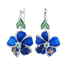 NWOT. Drop earrings.Polished blue enamel flowers edged w/ rhinestones;latchback